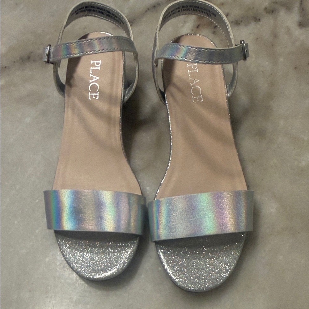 The Children's Place Iridescent Silver Girls Dress Sandals